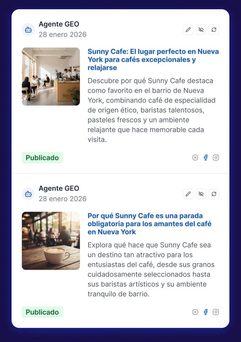 Artículos publicados por el Agente GEO a partir de las reseñas del negocio